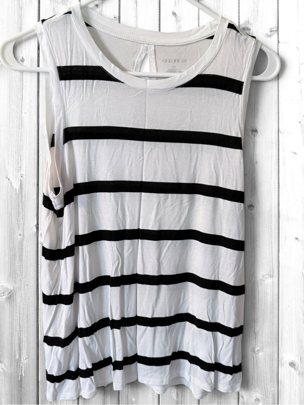 🌼Halogen White Tank Top with Black Horizontal Stripes